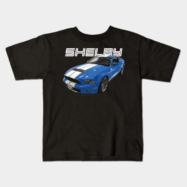 S197 Mustang GT 5.0L V8 Grabber Blue Car GT500 Kids T-Shirt by cowtown_cowboy